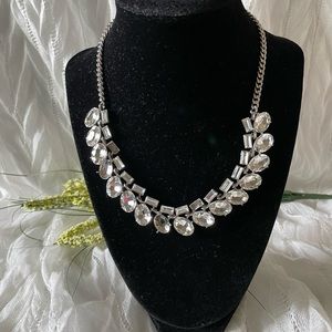 Red, yellow peace symbol pendant, rhinestone statement necklace silver T. chain